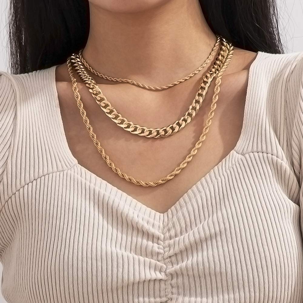 fxmimior Dainty Boho Simple Layered Necklace Punk Necklaces Pendant Gold Jewelry for Women and Girls 3 Tier - BeesActive Australia