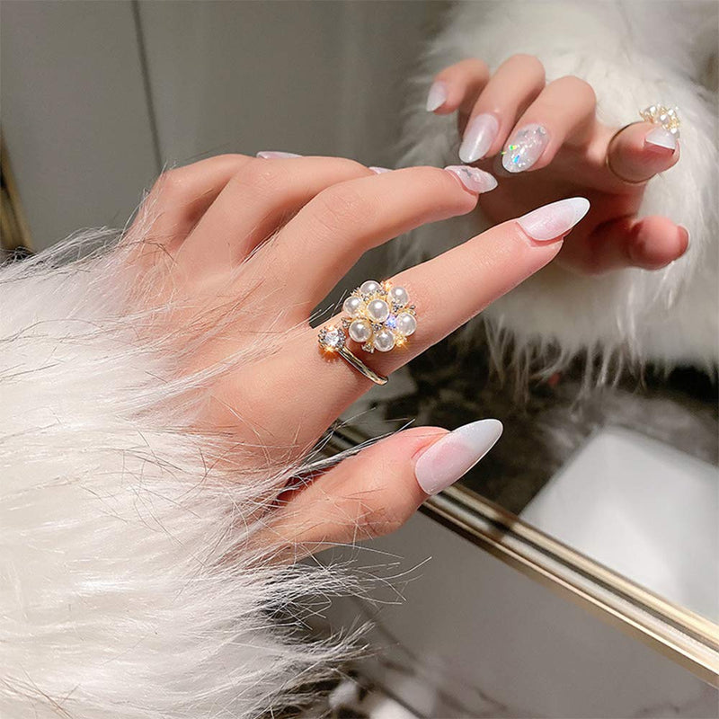 Aimimier Bridal Pearl Flower Index Finger Ring Vintage Adjustable Crystal Knuckle Ring Wedding Jewelry for Women and Girls - BeesActive Australia