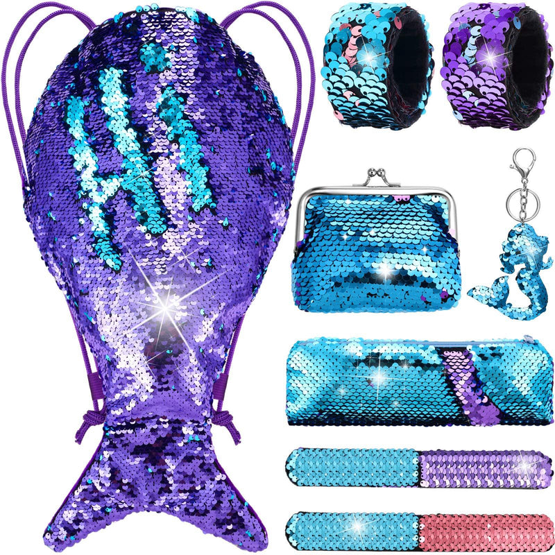 Mermaid Tail Reversible Sequin Drawstring Backpack Bag Kit (Purple and Blue Sequins) Purple and Blue Sequins - BeesActive Australia