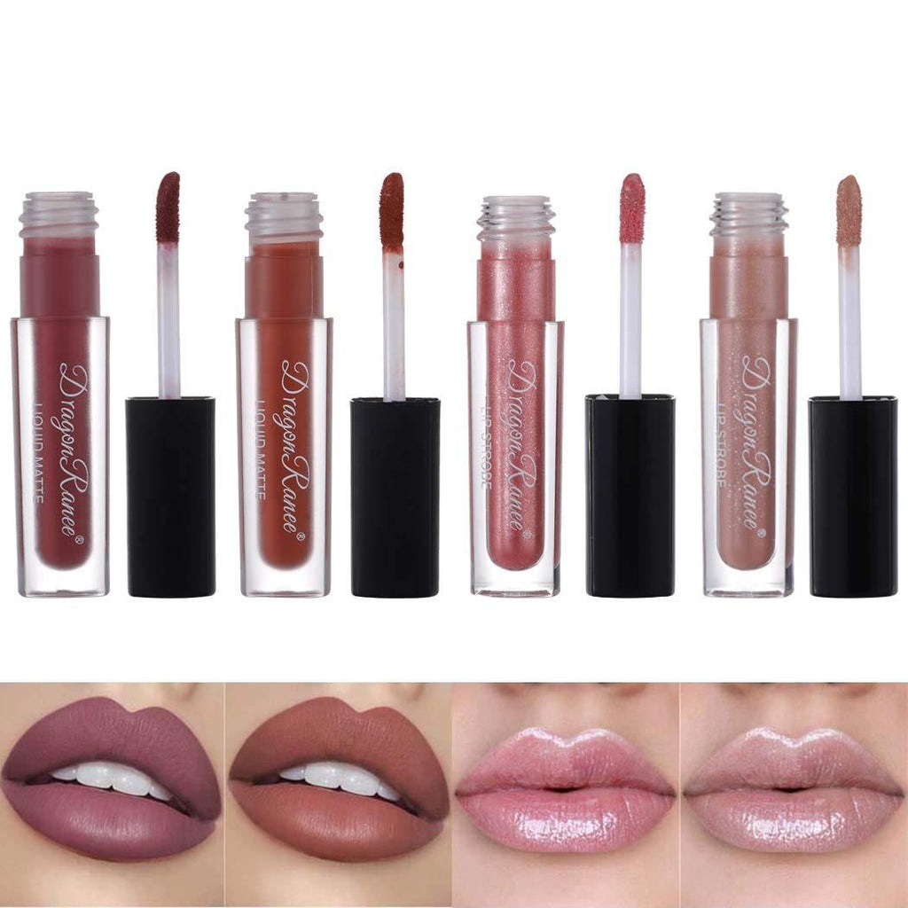 Eyret Matte and Shinny Liquid Lipstick Set Moisturizing Non-stick cup Lip Gloss set Velvety Smooth Lip Glaze Mini Set Chirstmas Gifts for Women and Girls(4 PCS)(N-Set A) N-Set A - BeesActive Australia