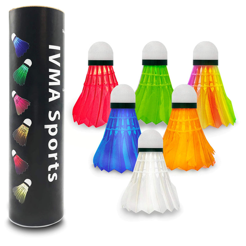 IVMA Sports LED Badminton shuttlecocks Feather 6 pcs | Glow in The Dark Birdies for badmitton | Light up Shuttlecock Birdie Balls Set | Speedminton Birdy for Outdoor and Indoor Sport Activities - BeesActive Australia