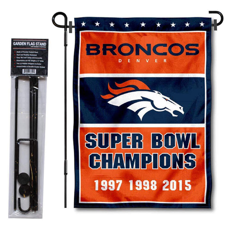 WinCraft Denver Broncos 3 Time Champions Garden Flag and Pole Stand Holder - BeesActive Australia