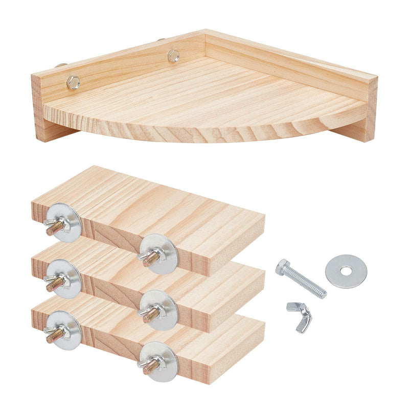 AHANDMAKER 4 Pcs 2 Sizes Wood Pet Cage Platform, Pet Perch Platform Stand, Wood Perch for Small Animals Parrot Gerbil Rat Mouse Chinchilla Hamster Cage Accessories Exercise Toys - BeesActive Australia