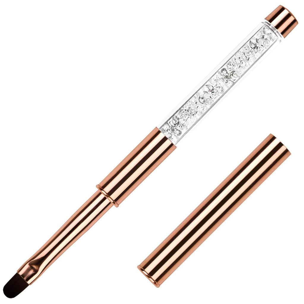 Ycyan 1Pcs Oval UV Gel Nail Brush Rhinestone Handle Professional Nail Art Tools Size 8 Rose Gold - BeesActive Australia