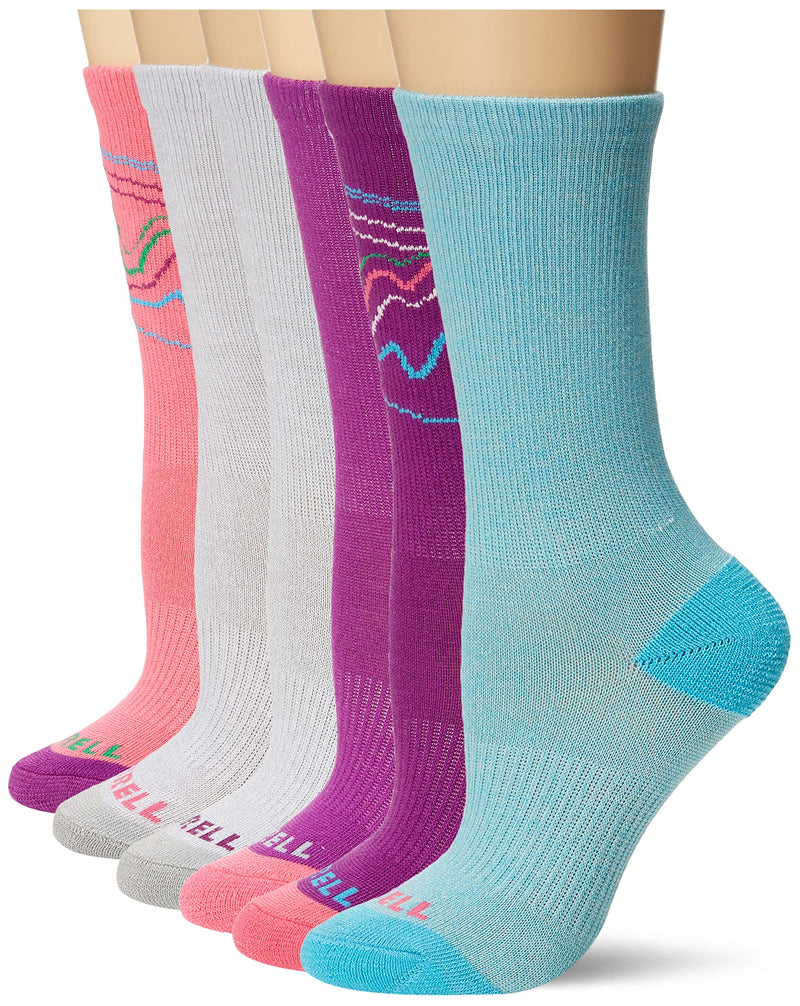 Merrell Unisex Child Multi-color Hybrid Hiker Crew Socks - 6 Pair Pack 9.5-3 Light Multi-colored - BeesActive Australia