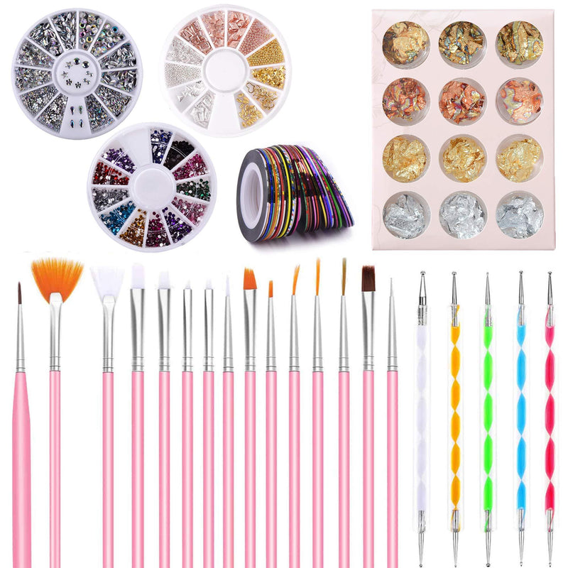 Homerove 7pcs Nail Art Tool Set, Nail Pen Designer Kit with Nail Painting Brushes, Nail Dotting Tools, Nail Foil, Manicure Tape, Color Rhinestones for Nails Art Decorations - BeesActive Australia