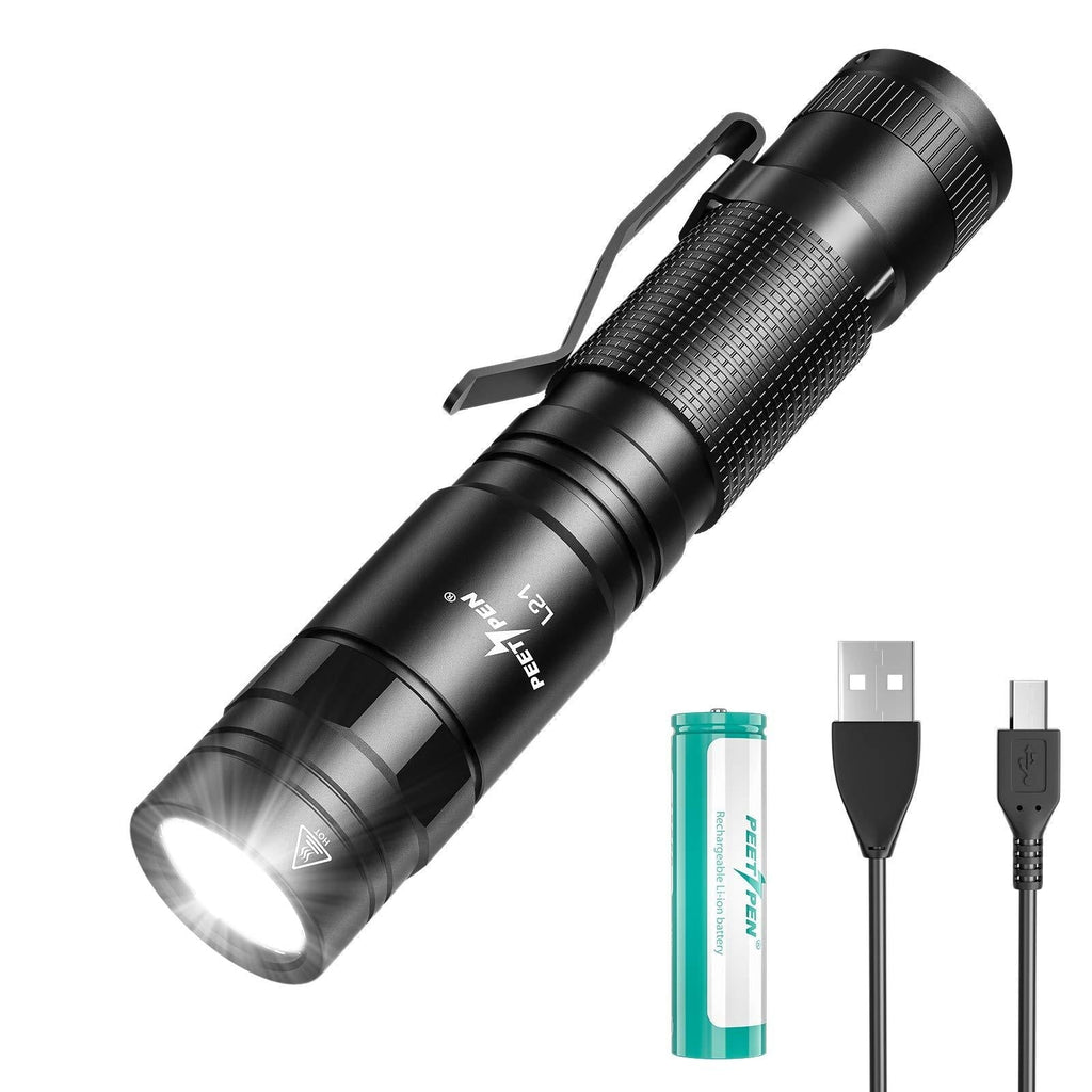 PEETPEN L21 Super Bright LED Flashlight High Lumens Rechargeable Tactical Flash Light 5 Modes Water Resistant Brightest Pocket Flashlights for Camping Outdoors - BeesActive Australia
