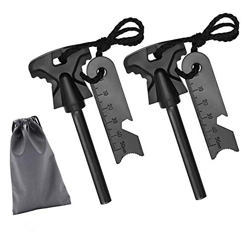 4.25 Inch Flint Fire Starter, Survival Ferro Rods Starter with Easy Grip Handle and Multifunction Striker, Waterproof Flint Fire Can be Struck 15000 Times for Camping, Hiking (Pack of 2) (E) - BeesActive Australia