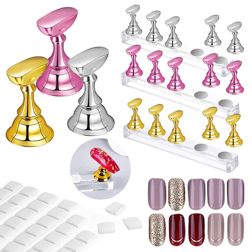 3 Set Nail Tip Art and Training Fingernail Display Stand Holder Nail Tip Practice Holder with Reusable Adhesive Putty Clay for Home Salon Makeup(3 Colors) - BeesActive Australia