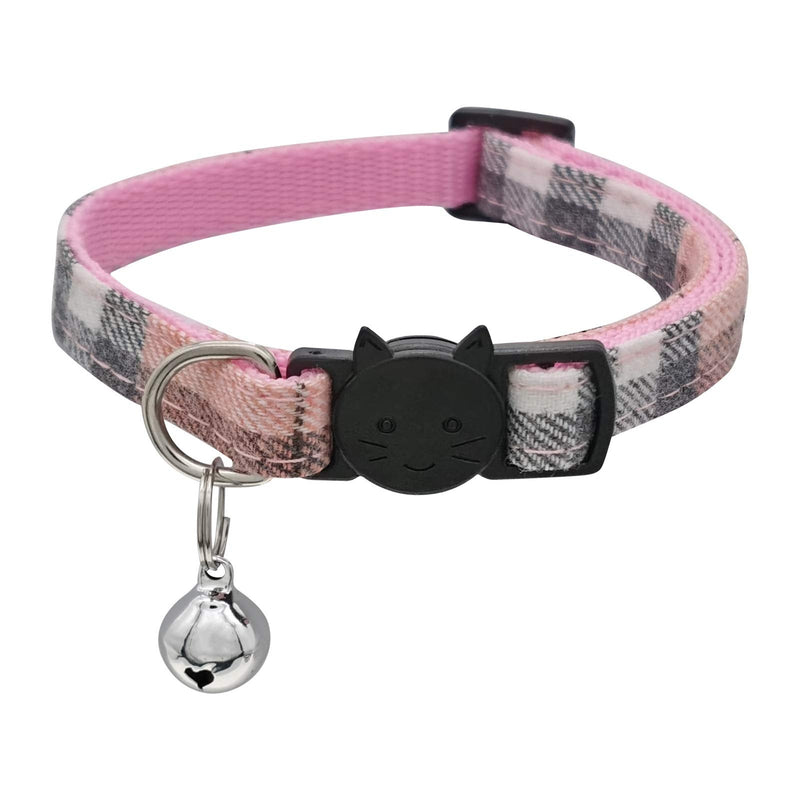 MJIYA Pet Dog and Cat Collar with Bell Grid Collar Plastic Buckle Light Adjustable Collars Pink Medium - BeesActive Australia