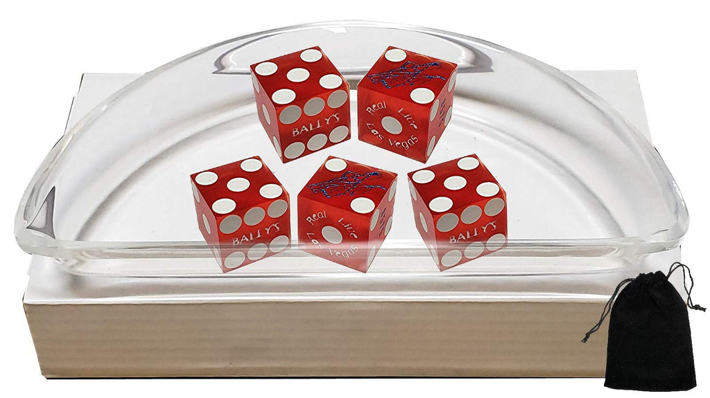 Cyber-Deals Craps Dice Kit - Authentic Las Vegas Casino 19mm Craps Dice (Set of 5), Acrylic Dice Boat, Dice Storage Pouch (Bally's (Red Frosted)) - BeesActive Australia