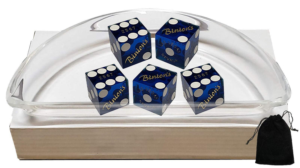 Cyber-Deals Craps Dice Kit - Authentic Las Vegas Casino 19mm Craps Dice (Set of 5), Acrylic Dice Boat, Dice Storage Pouch (Binion's (Blue Polished)) - BeesActive Australia