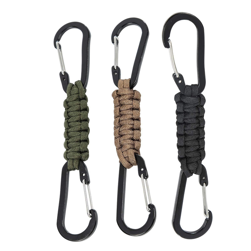 3 Pack Paracord Keychain Carabiner Clips Lanyard Hanger with Chain Hooks Heavy Duty Stroller Hook Holder for Water Bottle, Keys, Backpack, Tools - BeesActive Australia