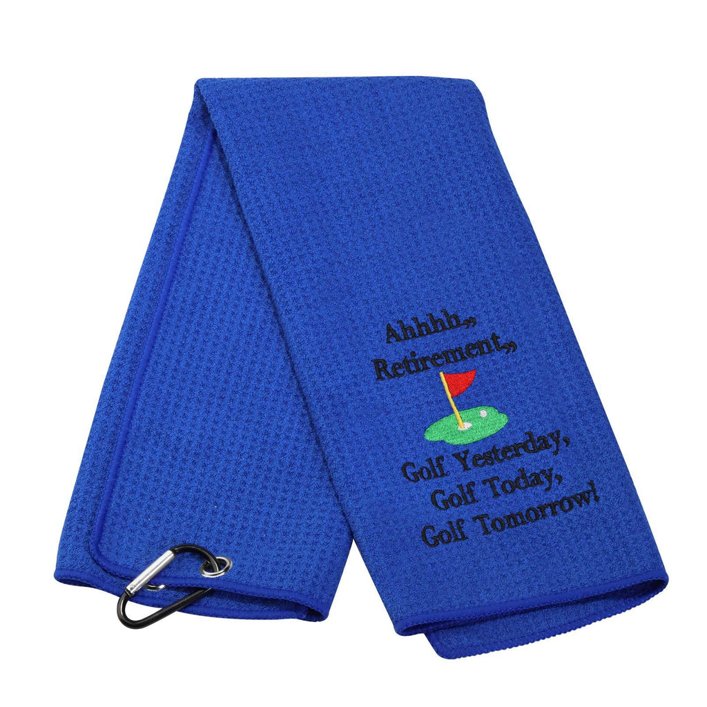 LEVLO Ahhhh Retirement Golf Yesterday Golf Today Golf Tomorrow Embroidered Golf Towel with Clip Golf Gift for Men/Women Ahhhh Retirement - BeesActive Australia