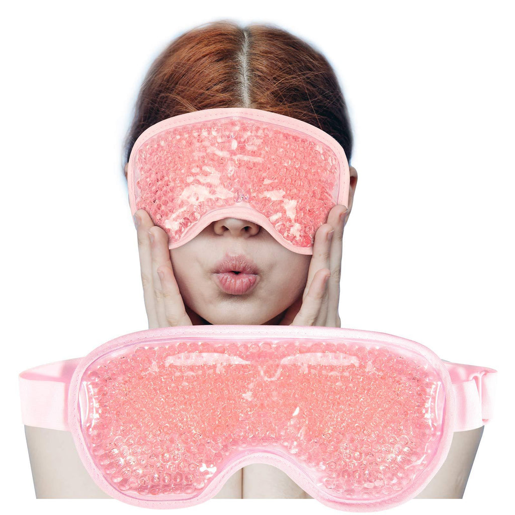 Cooling Ice Gel Eye Mask-Reusable Eye Masks, Sleeping Mask with Plush Backing for Headache, Puffiness, Migraine, Stress Relief (Pink) Pink - BeesActive Australia