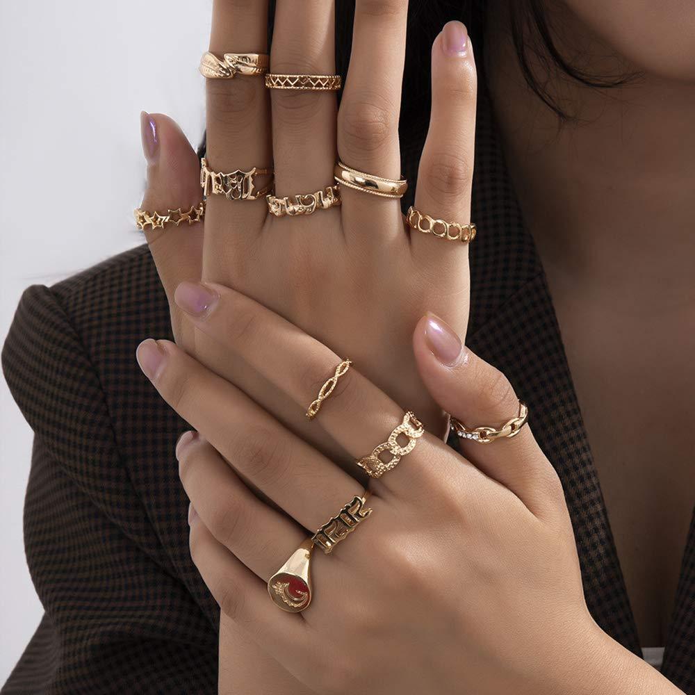 fxmimior Boho Gold Cross Moon Stacking Rings Set Gemstone Joint Knuckle Ring Set Vintage Mid Rings for Women and Girls 12 pcs - BeesActive Australia