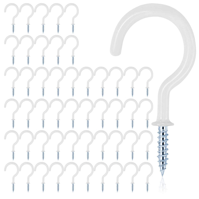 MJIYA 50 PCS Vinyl Coated Ceiling Hooks Question Mark Shape Hook Heavy Duty Screw Cup Hook for Bathroom Kitchen Wall Ceiling Hanging (White, 1/2 inch) - BeesActive Australia