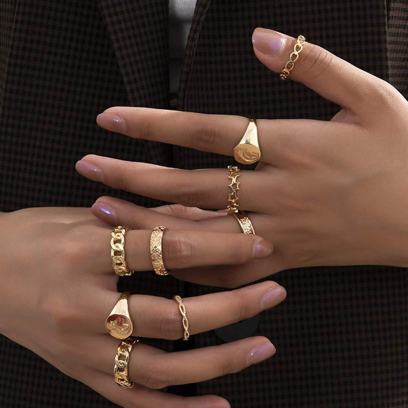fxmimior Vintage Kunckle Ring Stackable Gold Joint Nail Ring Crystal Moon Knuckle Rings Set for Women and Girls 9 Pcs - BeesActive Australia