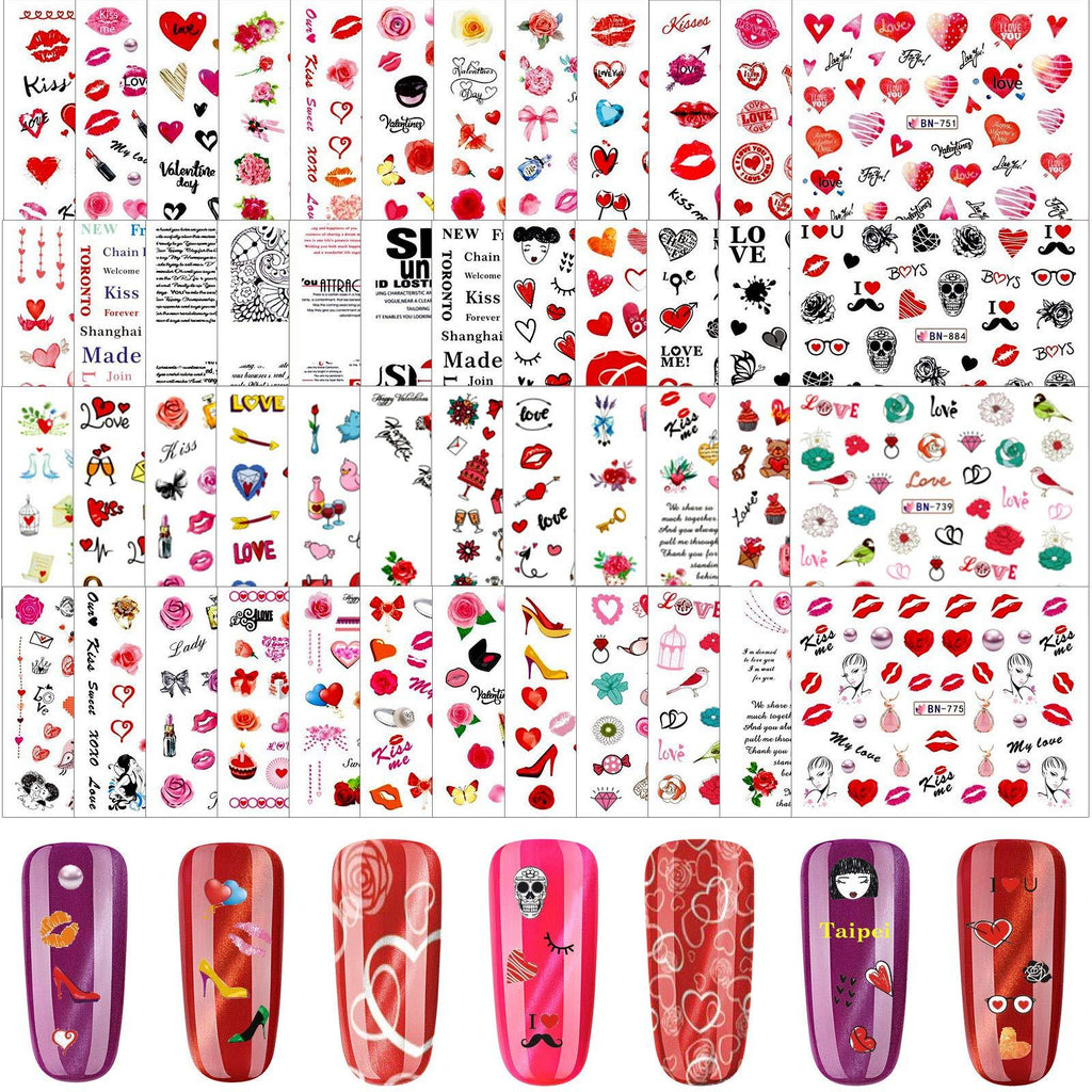 48 Sheets Nail Art Heart Decals Set, Multi-Color Nail Art Stickers Love Valentine Theme Nail Stickers Nail Art Decorations for Women Girls - BeesActive Australia