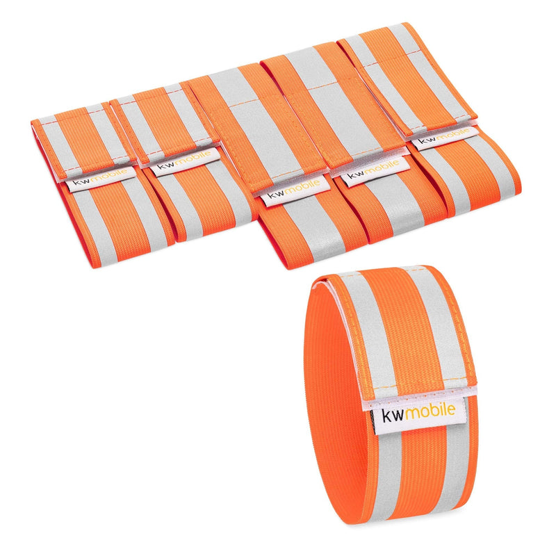 kwmobile 6X Reflective Armbands - High Visibility Outdoor Reflective Bands for Jogging Cycling Walking - Reflector Strap for Arm Leg Ankle Wrist Orange - BeesActive Australia