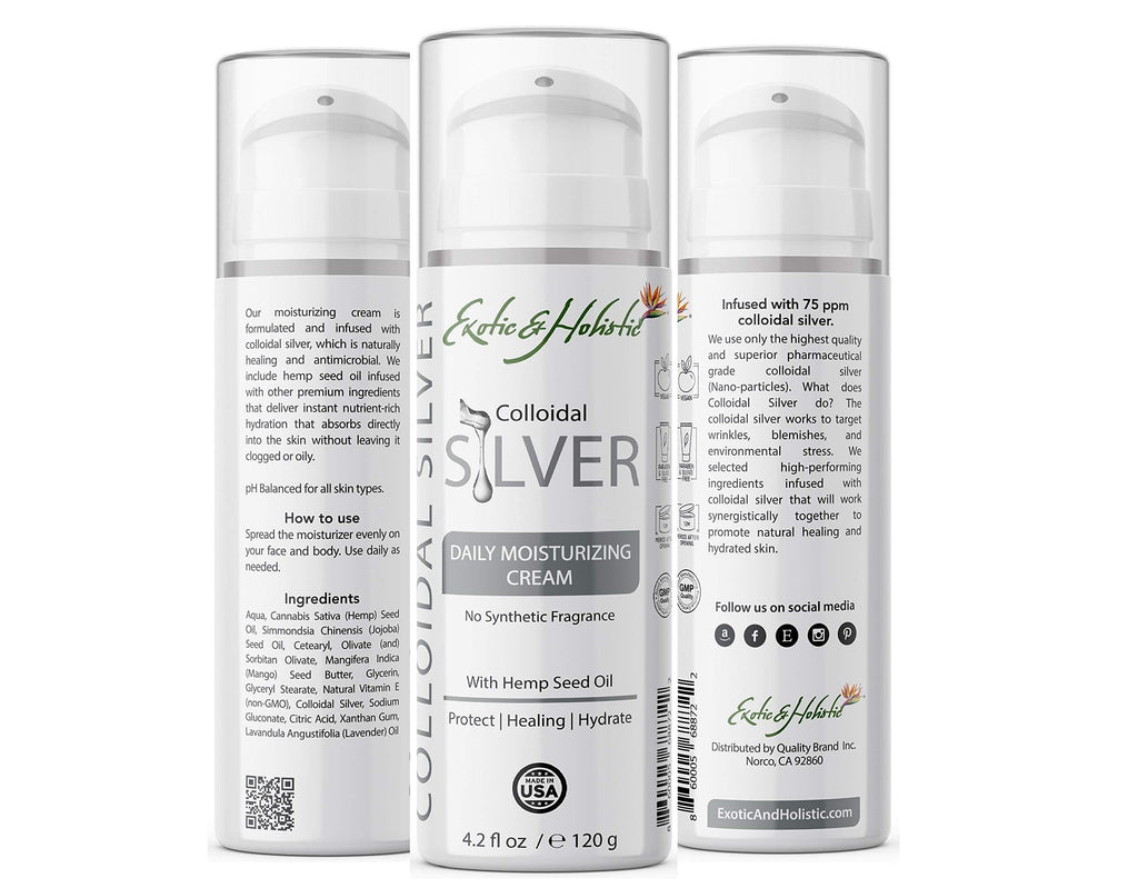 Daily Moisturizer Cream with Colloidal Silver for All Skin Types 4.2 Oz / 120 g by Exotic & Holistic (Pack 1) Pack 1 - BeesActive Australia