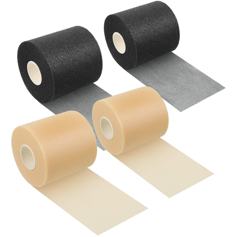 4 Pieces Foam Underwrap Athletic Foam Tape Sports Pre Wrap Athletic Tape for Ankles Wrists Hands and Knees (Black, Beige,2.75 Inches x 30 Yards) Black, Beige 2.75 Inch x 30 Yards - BeesActive Australia