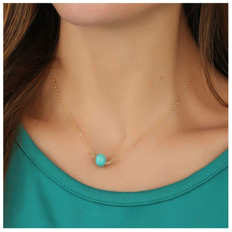 TseanYi Boho Turquoise Bead Necklace Choker Gold Gemstone Pendant Necklace Chain Minimal Collar Necklaces Jewelry for Women and Girls - BeesActive Australia