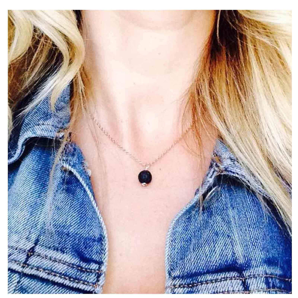 TseanYi Lava Stone Pendant Necklace Choker Silver Lava Rock Chain Necklace Short Diffuser Pendant Necklaces Jewelry for Women and Girls - BeesActive Australia