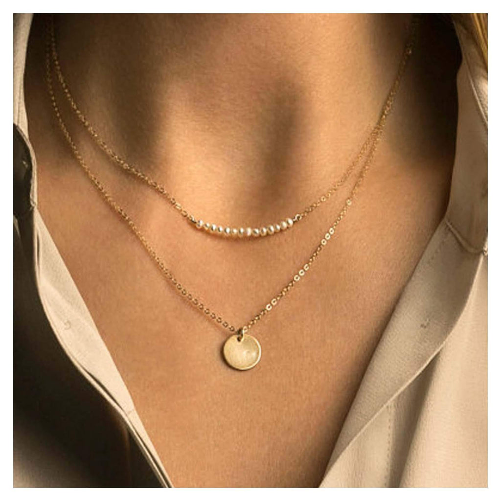 TseanYi Boho Coin Disc Necklace Choker Gold Layering Chain Necklace Tiny Pearls Necklaces Jewelry for Women and Girls - BeesActive Australia