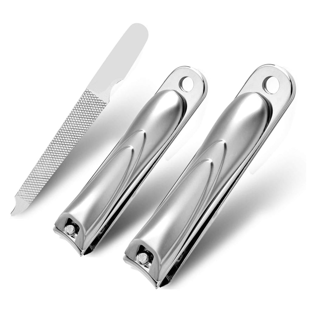 Nail Clippers Set, Fingernail Toenail Cutter, Sharp Stainless Steel Pedicure Manicure Kit, Nail File with PU Leather Pouch Silver-1 - BeesActive Australia