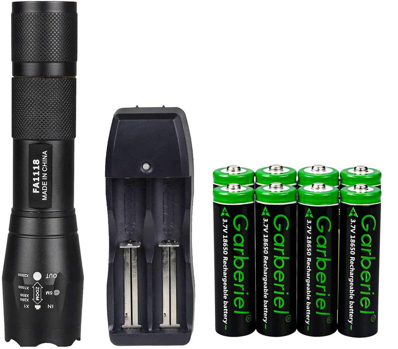 LED 1700 Lumen 18650 Flashlight with 8PCS 3.7V Rechargeable Battery and Charger,Super Bright Adjustable Focus and 5 Modes Flash Light for Camping, Hunting, Hiking, Walking Dogs - BeesActive Australia