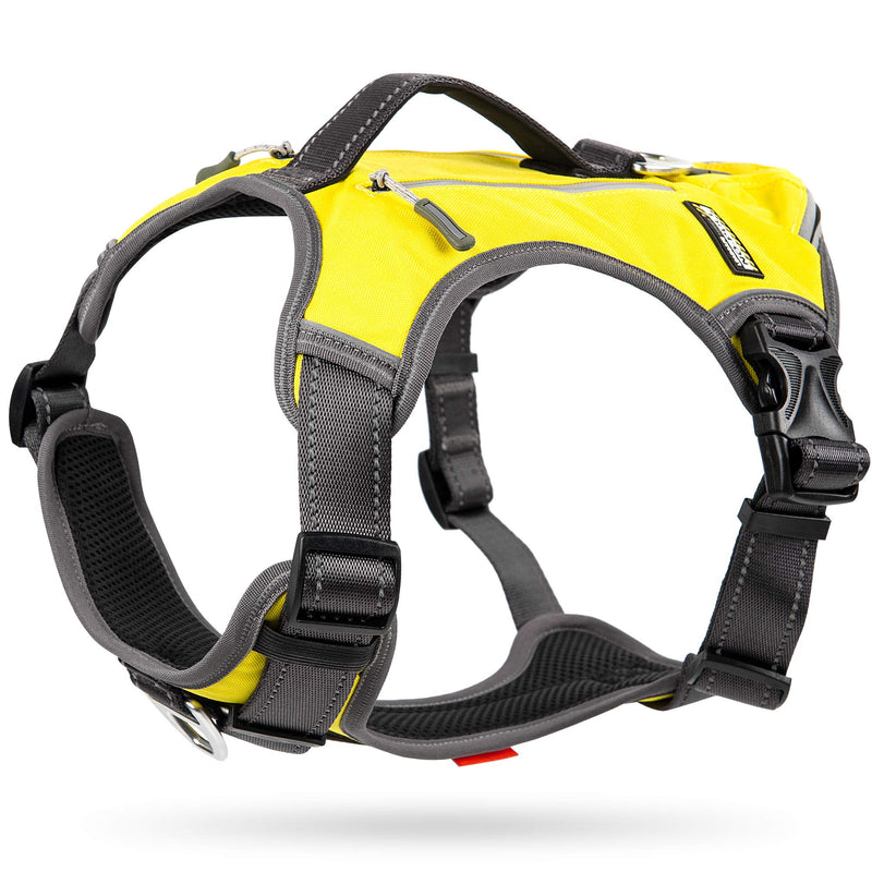 Fida Dog Harness Heavy Duty Dog Pack Hound Dog Saddle Bag Backpack for Travel Camping Hiking Small Medium & Large Dog with 2 Hidden Side Pockets Small (Neck:14"-18";Chest:20"-22.5") Yellow - BeesActive Australia