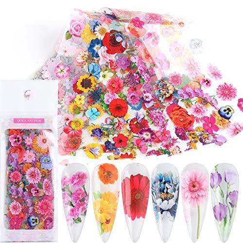 CHANGAR 10 Sheets Colorful Natural Flowers Nail Art Foil Transfer Stickers Dried Flower Nail Foil Adhesive Decals Stickers Rose Sun flower Starry Sky Manicure Transfer Tips Nail Art DIY Decoration 2 - BeesActive Australia