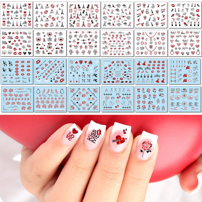 TailaiMei 24 Sheets Valentine's Day Nail Decals Stickers, Self-Adhesive Nail Art Decorations, Design for kiss Love Hug (726 Pcs) Valentines, Reflection 24 Sheets - BeesActive Australia