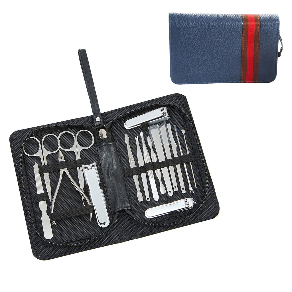 Manicure Set, Pedicure Kit, Nail Clippers, Professional Grooming Kit, Nail Tools 16 In 1 with Portable Travel Case For Women and Men Blue - BeesActive Australia