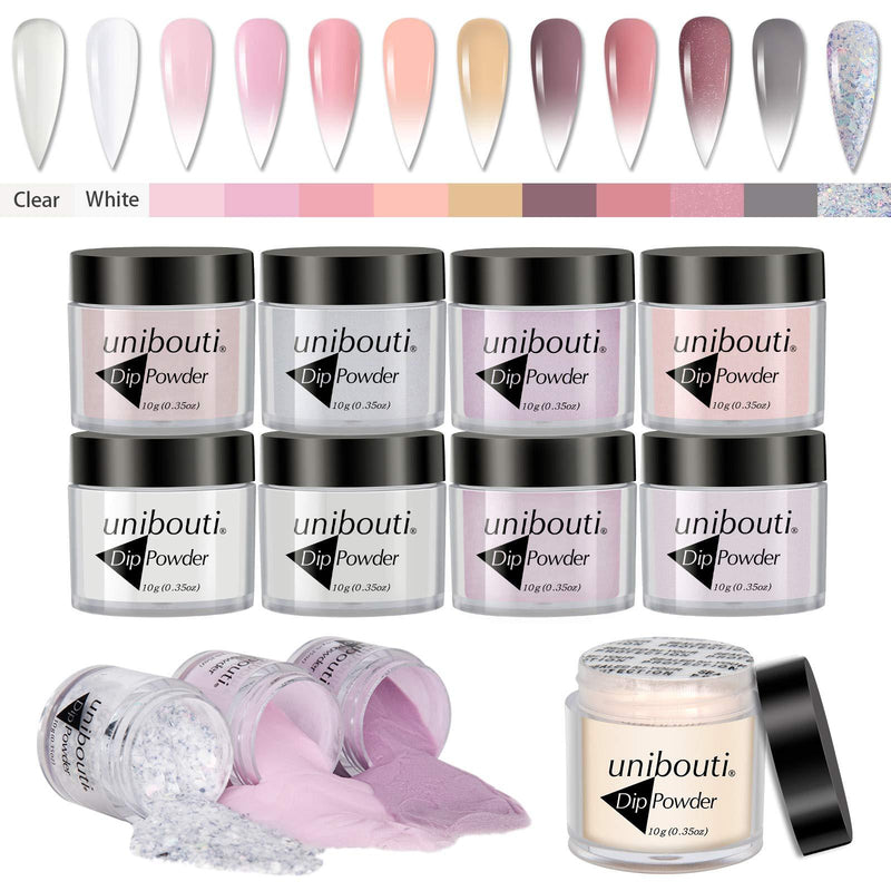 Dip Powder Nail Kit 12 Colors Refill Set Clear Nude Pink White Glitter Color French Nail Dipping Powder Starter System, Not Including Liquid Set Base Activator and Top Coat - BeesActive Australia