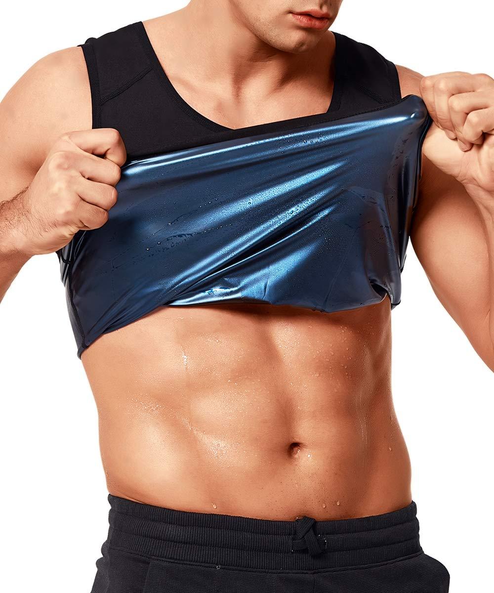 QUAFORT Sweat Sauna Vest for Men Body Shaper Waist Trainer Workout Heat Trapping Polymer Shirt Pullover Tank Top Black Small - BeesActive Australia