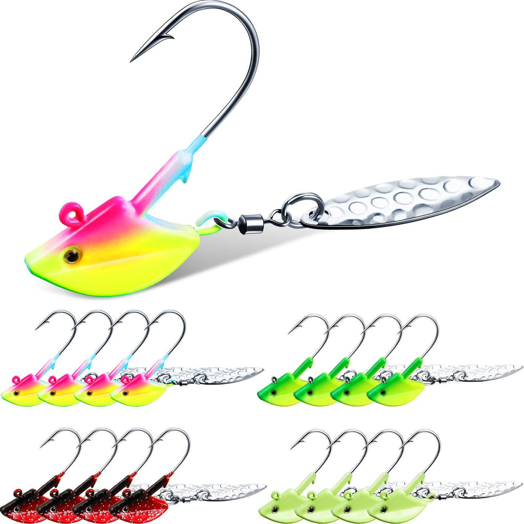 16 Pieces Fishing Jig Hooks Jig Heads with Willow Blade Swimbait Jig Heads Underspin Jig Heads Spinner for Bait Lure Freshwater Fishing Saltwater Fishing, 7 g，1/4oz - BeesActive Australia