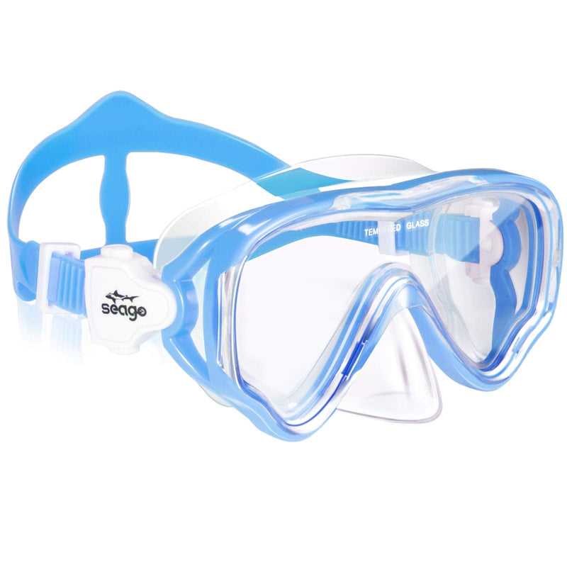 Seago Kids Swim Goggles Snorkel Diving Mask for Youth, Anti-Fog 180° Clear View Blue - BeesActive Australia