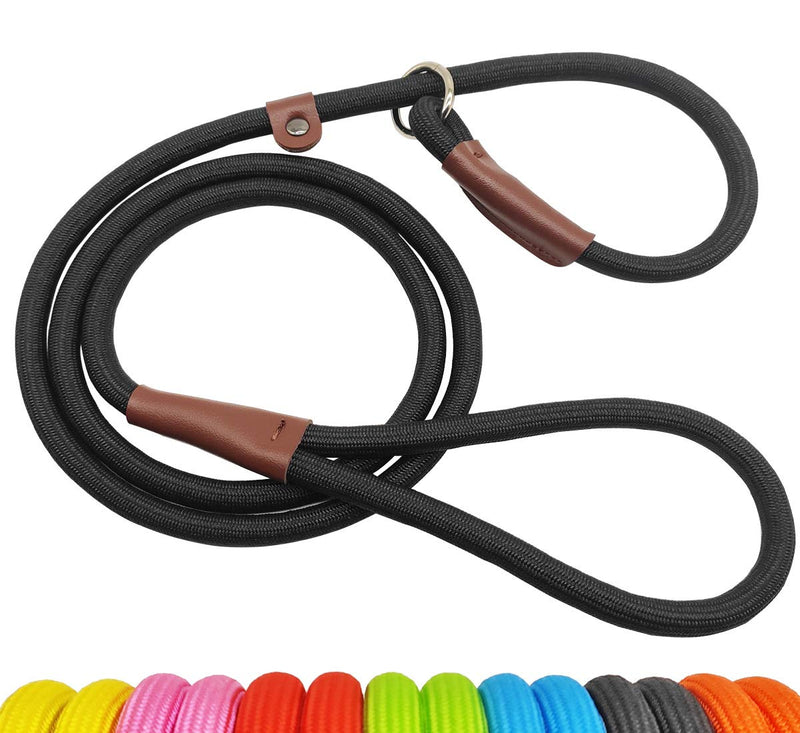 SEPXUFORE Rope Slip Lead Dog Leash, Heavy Duty 1/2” by 5ft Solid Colors 7+ Climbing Nylon Round Dog Training Leash, No Pull Dog Lead Great for Medium and Large 1/2" x 5ft black - BeesActive Australia