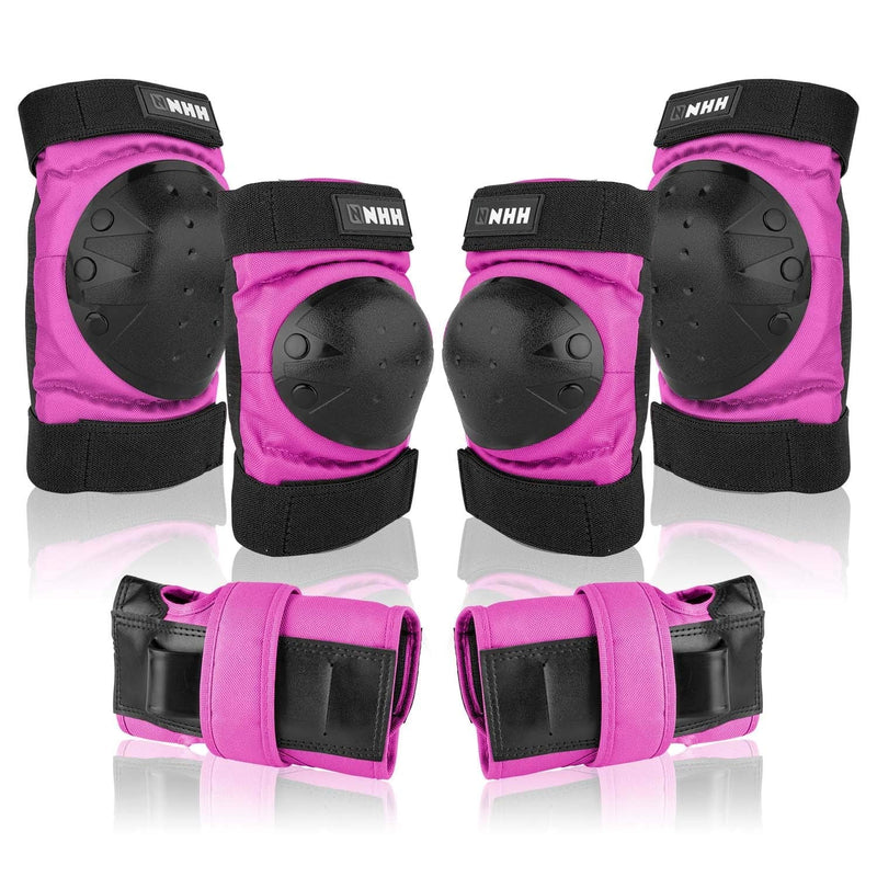 NHH Skateboard Knee Pads Set - 6 In 1 Protective Gear Set Knee Pads Elbow Pads and Wrist Guards for Kids Youth Adults Men and Women (Pink, Medium) Pink - BeesActive Australia