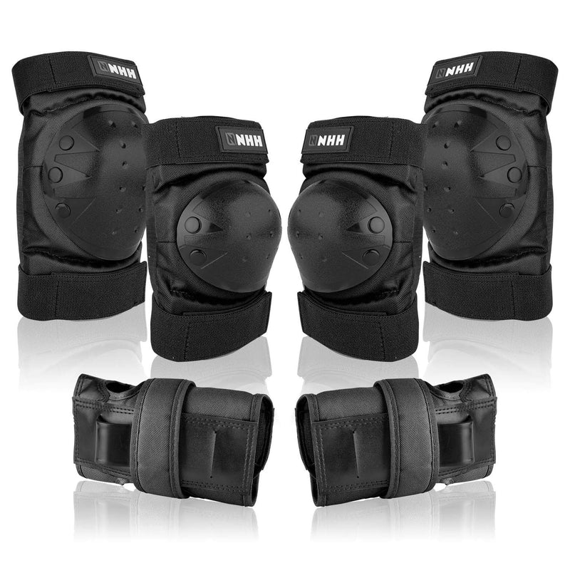 NHH Skateboard Knee Pads Set - 6 In 1 Protective Gear Set Knee Pads Elbow Pads and Wrist Guards for Kids Youth Adults Men and Women (Black, Small) Black - BeesActive Australia