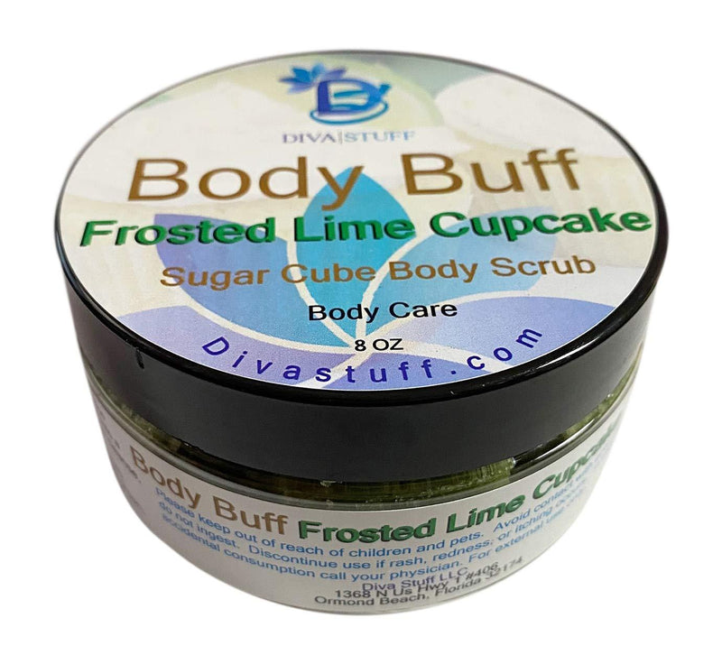 Diva Stuff Sugar Cube Body Buff Scrub, Exfoliates and Hydrates Skin, Pairs With Our Crepey Skin Cream - Frosted Lime Cupcake, 8 oz (Made in the USA) - BeesActive Australia