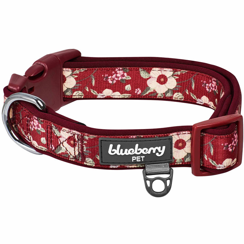 Blueberry Pet 10 Patterns Soft & Comfy Flower Print Neoprene Padded Dog Collars Medium Tuscan Red - BeesActive Australia