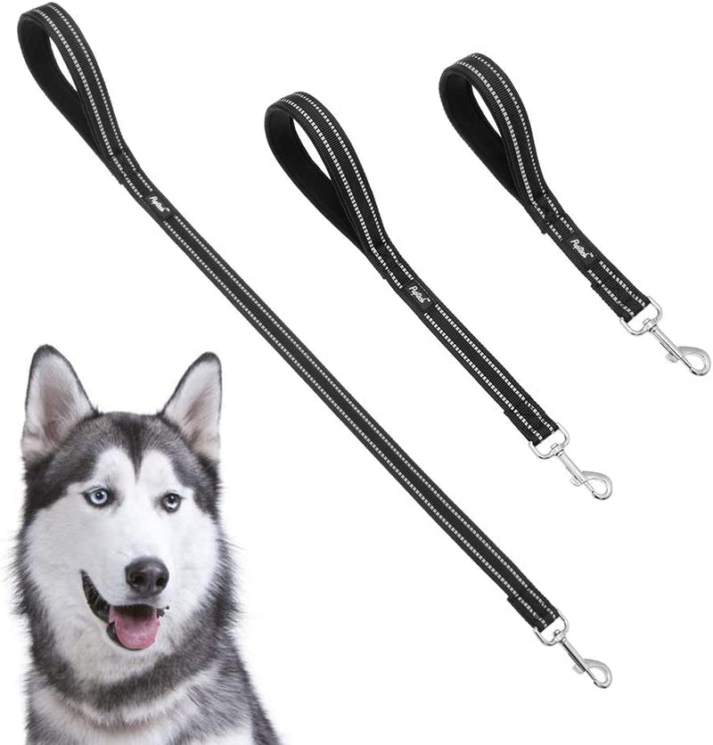 PUPTECK Reflective Short Dog Leash - 3 Packs 2.5ft/ 1.5ft/ 1ft Nylon Dog Leash with Strong Clip, and Soft Padded Handle, Durable Training Leash for Small Medium Large Dogs Cats Walking Outside Black - BeesActive Australia