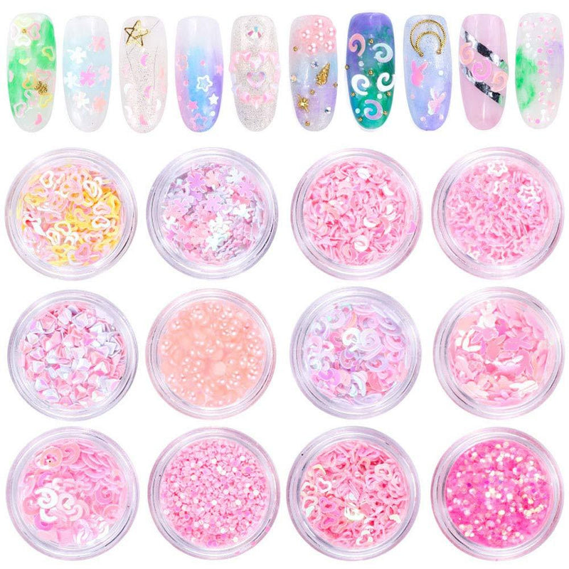 Vanchief 12 Boxes Nail Sequin Holographic Mermaid Glitter Sequins Nail Art Colorful Glitter Sticker Nail Art Face Eye Makeup DIY Decoration for Girls Gift - BeesActive Australia