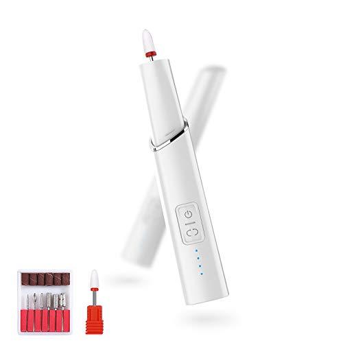 T TinWong Portable Electric Nail Drill Professional Nail Drill Kit For Acrylic, Gel Nails, Manicure Pedicure Polishing Shape Tools with Ceramic Grinding Head and 1 set 6 Pcs Nail Drill Bits(White) - BeesActive Australia