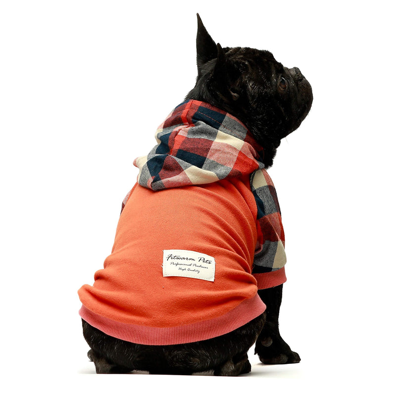 Fitwarm 100% Cotton Plaid Dog Clothes Lightweight Puppy Hoodie Pet Sweatshirt Doggie Hooded Outfits Cat Apparel Medium Orange - BeesActive Australia