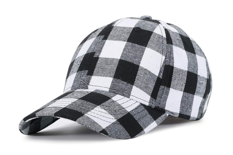 Plaid Print Baseball Cap Soft Blend Checked Print Outdoor Hat Cap Black White-medium Plaid - BeesActive Australia