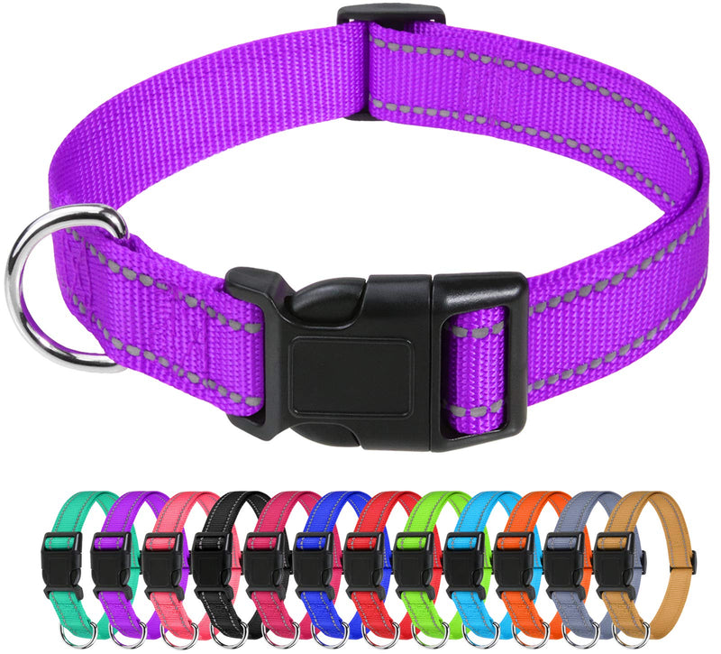 TagME Reflective Nylon Dog Collars, Adjustable Classic Dog Collar with Quick Release Buckle for Puppy /Extra Small/ Small /Medium /Large Dogs Small (Pack of 1) Purple - BeesActive Australia